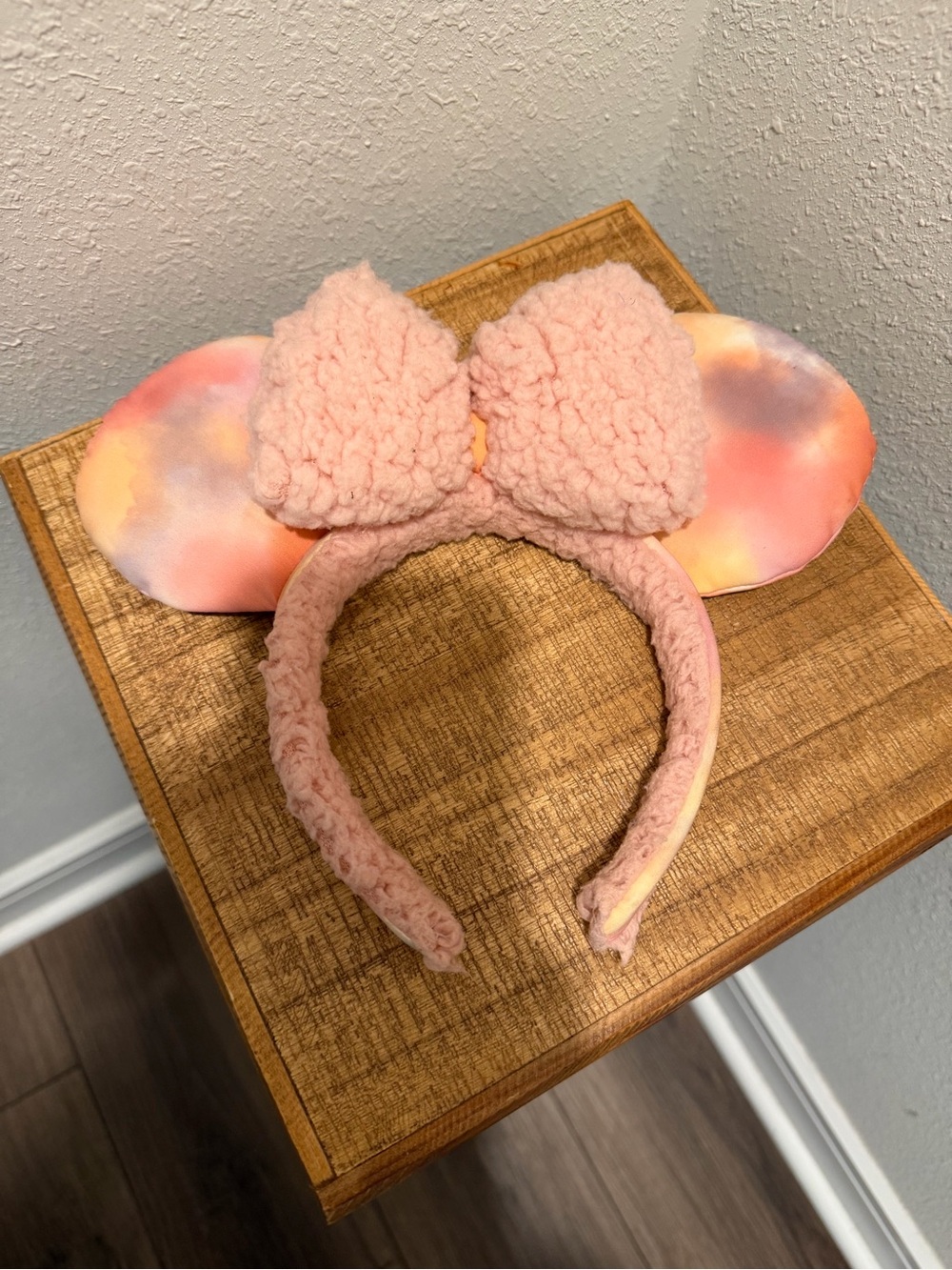 Disney Pink Plush Bow Ear Headband with Tie-Dye Ears